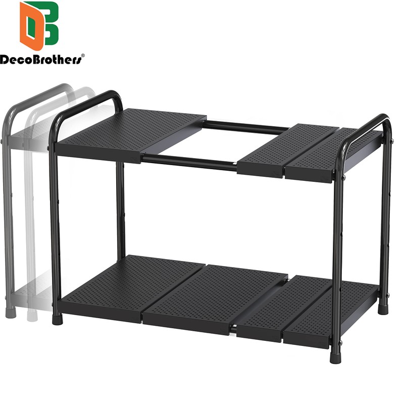 Deco Brothers Under Sink 2 Tier Expandable Shelf Organizer, Black