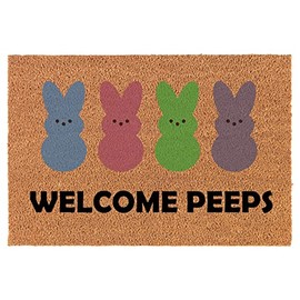 Welcome Doormat Coco Coir Door Mat Welcome Peeps Easter Bunny Rabbits Funny Gift (24" x 16")