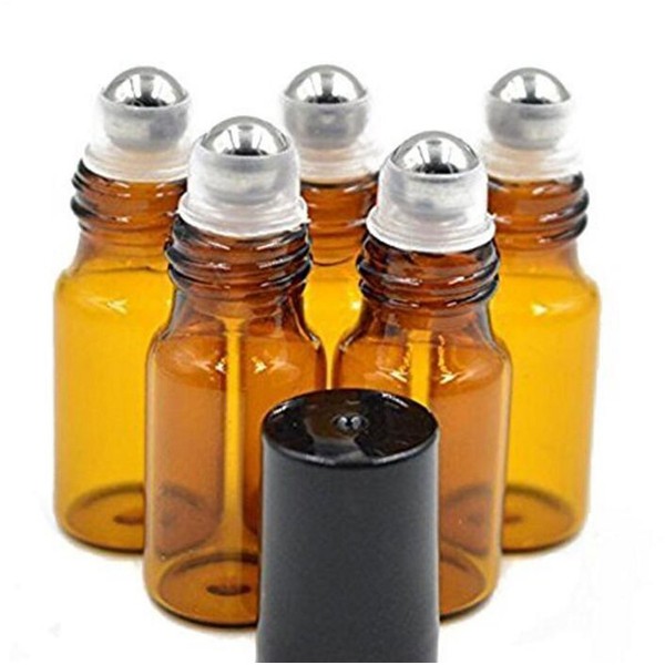 12PCS 5ml Empty Brown Glass Roll On Bottles With Stainless Steel Roller Balls And Black Cap Roll-on Container For Essential Oil Lip Balms Perfumes
