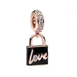 PAGOGO Jewelry Black Love Padlock Dangle Charm for Women Bracelets and Necklaces 925 Sterling Silver,Mother's Day Gift for Women