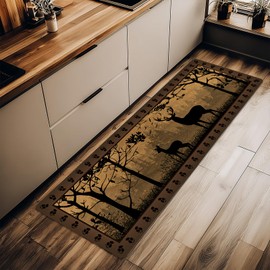 Deer Cabin Runner Rug 2x6 Throw Rug Rustic Area Rug Washable Hallway Rugs Non-Slip Vintage Rugs Runner,Country Wildlife,Bedroom Floor Carpet Indoor Entrance Door Mat for Entryway Laundry Kitchen