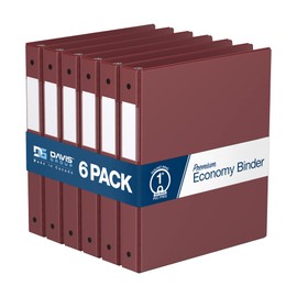 Premium Economy 1-Inch Binder, 3-Ring Binder for School, Office, or Home, Colored Binder Notebook, Pack of 6, Round Ring, Burgundy