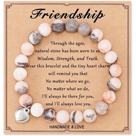Stocking Stuffers Holiday Outfits for Women 2024 Best Friend Bracelet Heart Charm Bracelet Pink Zebra Stone Bracelet Natural Stone Bracelet Birthday Christmas Gifts for Friends