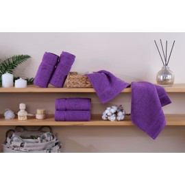 Hawmam Linen Luxury Cotton Washcloths 13x13 Inch - Large Hotel Spa Bathroom Face Towel | 12 Pack | Purple