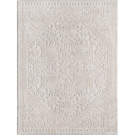 Well Woven Harlow Collection Cloud Medallion Ivory - Modern Tribal Minimalist 2x3 (2'3" x 3'11") Accent Mat Rug - Ideal for Entryway & Kitchen - Durable, Stain Resistant & Easy to Clean