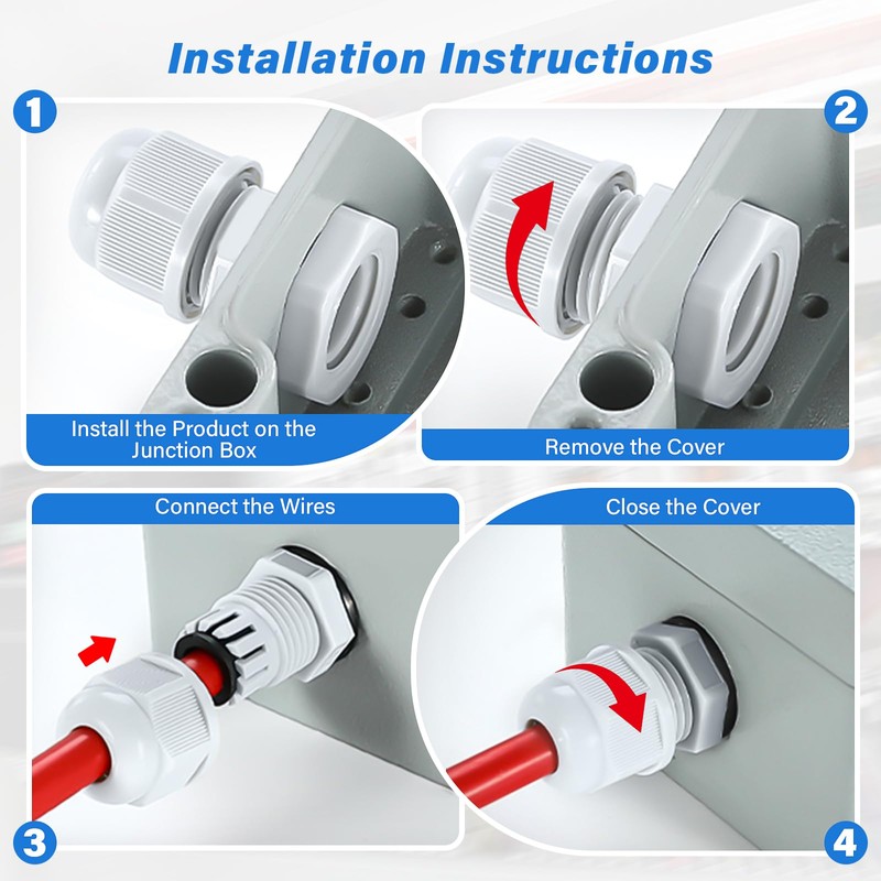 Leyrens 20 Piece Cable Gland Set, IP68 Cable Grommets Waterproof,
