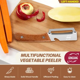 MultiFunctional Vegetable Peeler, Non-Slip Wooden Handle with Sharp Stainless Steel Blade, Built-in Bottle Opener - Perfect Kitchen Peeler For Veggie,