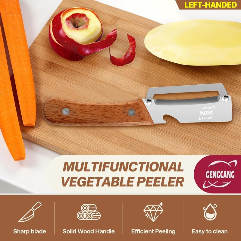 MultiFunctional Vegetable Peeler, Non-Slip Wooden Handle with Sharp Stainless Steel