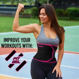 Fit Gel Waist Trimmer (Pink) Premium Waist Trainer Belt for Women & Men Workout