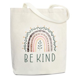 Inspirational Gifts Canvas Tote Bag for Women, Boho Rainbow Be Kind Aesthetic Tote Bags Large Capacity Bag Gifts, Beach Bags Shopping Bags Shoulder Bag Reusable Grocery Bags - 35
