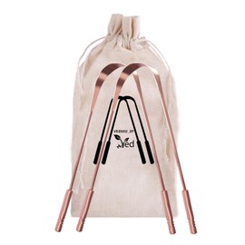 Ved 100% Pure Copper Tongue Scraper with Eco Friendly Travel Bag Pack of 2, Natural Copper Tongue Cleaner,Use Good Grip Comfortable Handle.