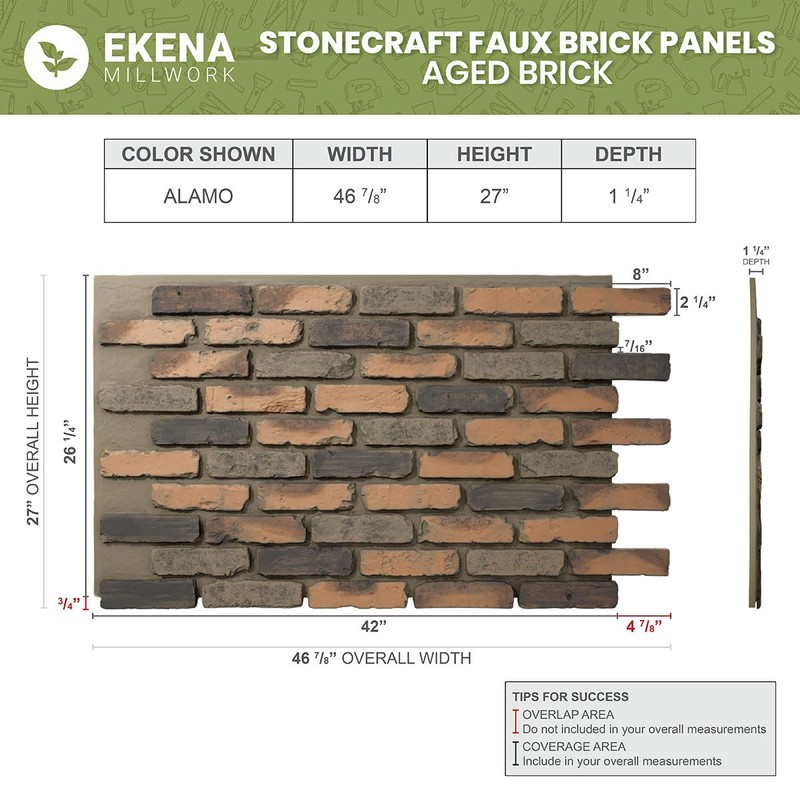EverStone Aged Brick Faux Brick Panel, 46 7/8"W x 27"H