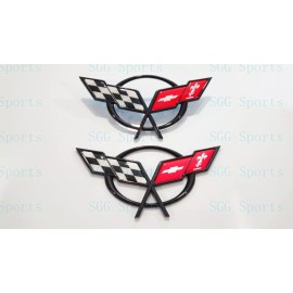 AUTO 2PC 1997-2004 C5 Corvette Black Front Bumper Rear Deck Lid Cross Flags Emblem