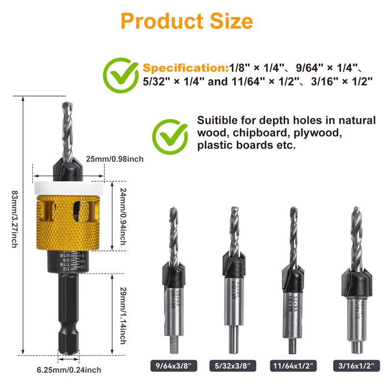 Countersink Drill Bit Set for Wood,17 PCS Counter Sink Drill