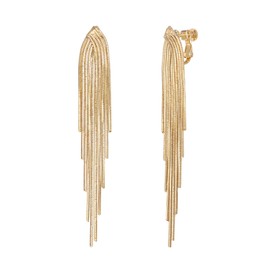 BriLove Wedding Earrings for Brides, Tassel Clip-on Fashion Long Chandelier Dangling Linear Dangle Drop Clip Earring Gold-Tone
