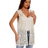Women's Crochet Floral Boho Lace Trim Sleeveless Kimono Open Front