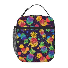 GVGOAGL Tropical Pineapple Rainbow Splashes Insulated Lunch Bag Reusable Cooler Lunch Box Portable Leakproof Thermal Container Tote Bags for Girls Boys School Travel
