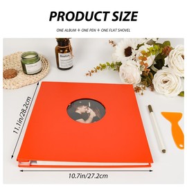 RECUTMS Photo Album Self Adhesive with Round Window 4x6 5x7 6x8 8x10 Magnetic Scrapbook with 40 Pages Leather Cover DIY Photo Album with Metallic Pen and Scraping Plate (Orange)