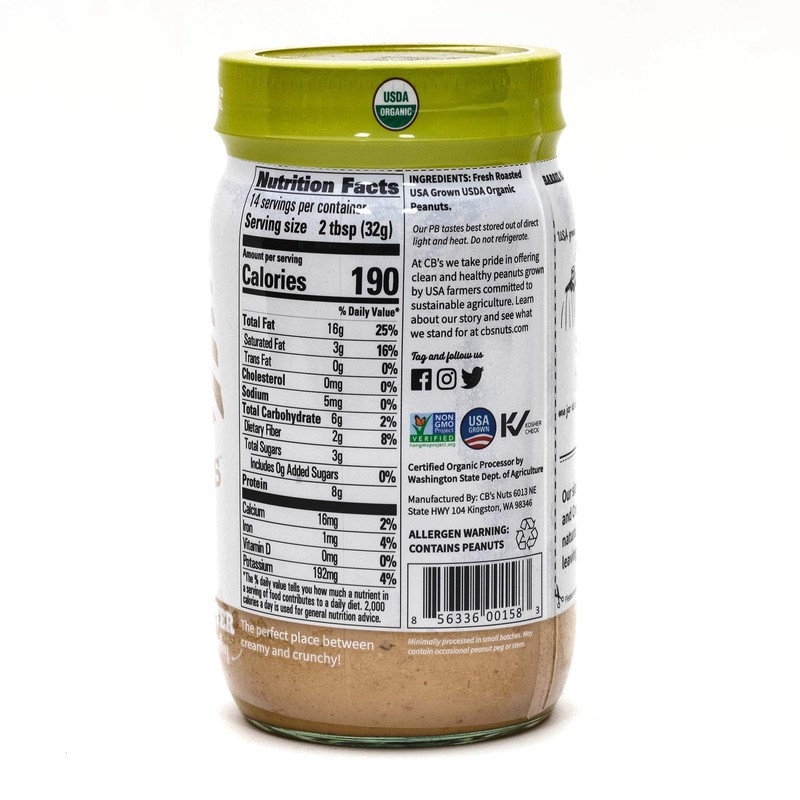 CB's Nuts USA Grown Organic Creamunchy 1 Ingredient Peanut Butter