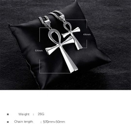 HIJONES Men's Stainless Steel Simple Vintage Egyptian Ankh Cross Pendant Necklace 64mm Silver