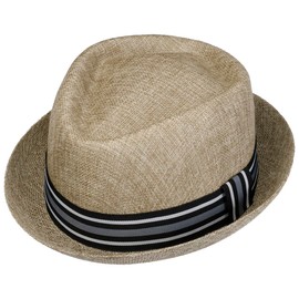 Lipodo Pork Pie Fabric Hat - Classic Look - Fabric Hat - Sun Hat with Grosgrain Ribbon and Bow - Men - Spring/Summer, beige, L