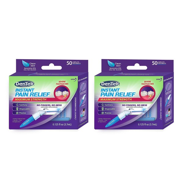DenTek Instant Oral Pain Relief Maximum Strength Kit for Toothaches | 50-Count per pack | 2-Pack