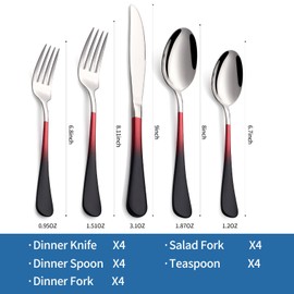 Moxinox 20-Piece Black Red Silverware Set, 18/0 Stainless Steel Colorful Handle Flatware Set,Service for 4,Modern Cutlery Set Includes Dinner Knives Forks Spoons,Mirror Polished,Dishwasher Safe