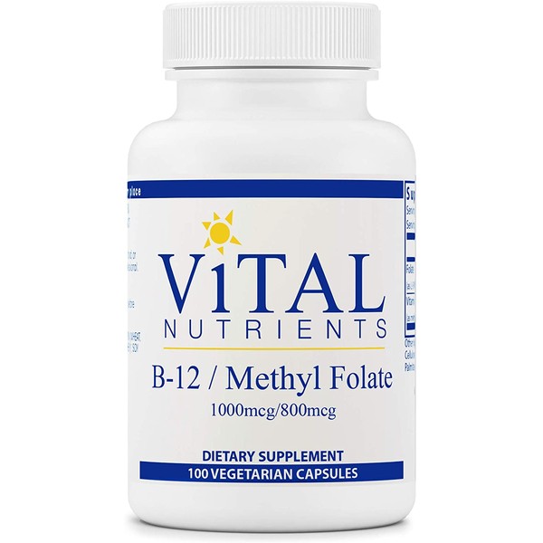 Vital Nutrients - Vitamin B12 / Methyl Folate - Supports Healthy Brain Cell Function - 100 Capsules per Bottle