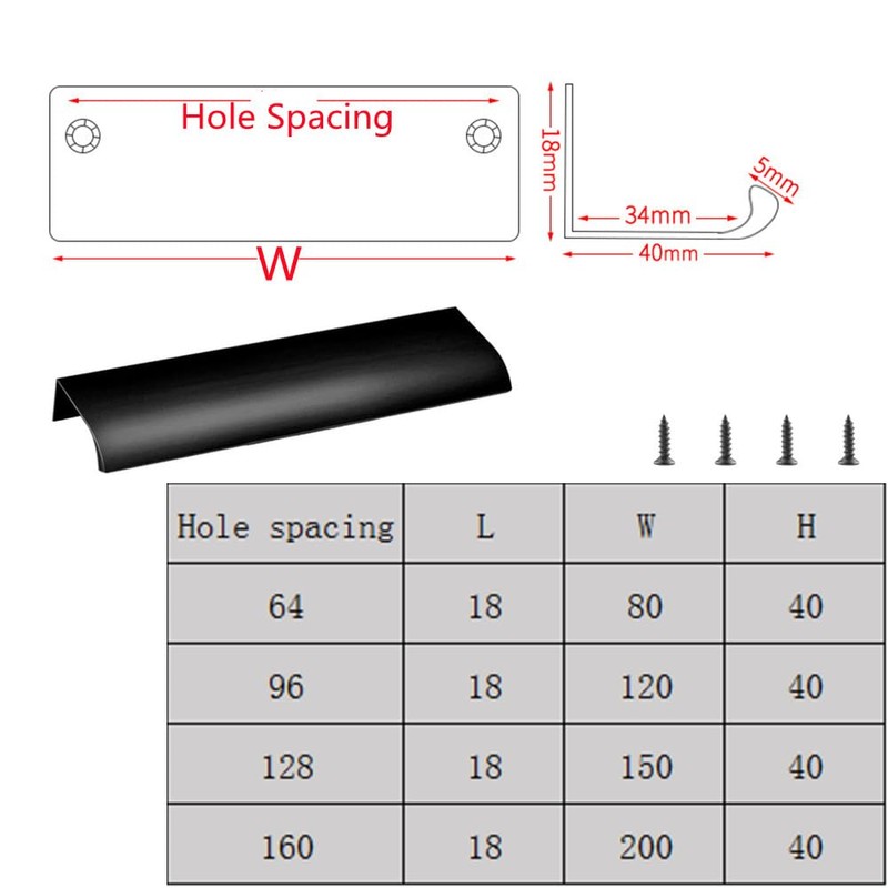 Heuskay 4 Pcs Concealed Handle Handles Drawer Curved Pull Handle