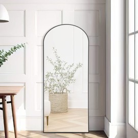 NeuType Arched Floor Full Length Mirror Standing Full Body Dressing Mirrors with Stand Hanging Wall Mounted Large Metal Frame Leaning Bedroom Living Room Decor 65 x 22 in (Black)