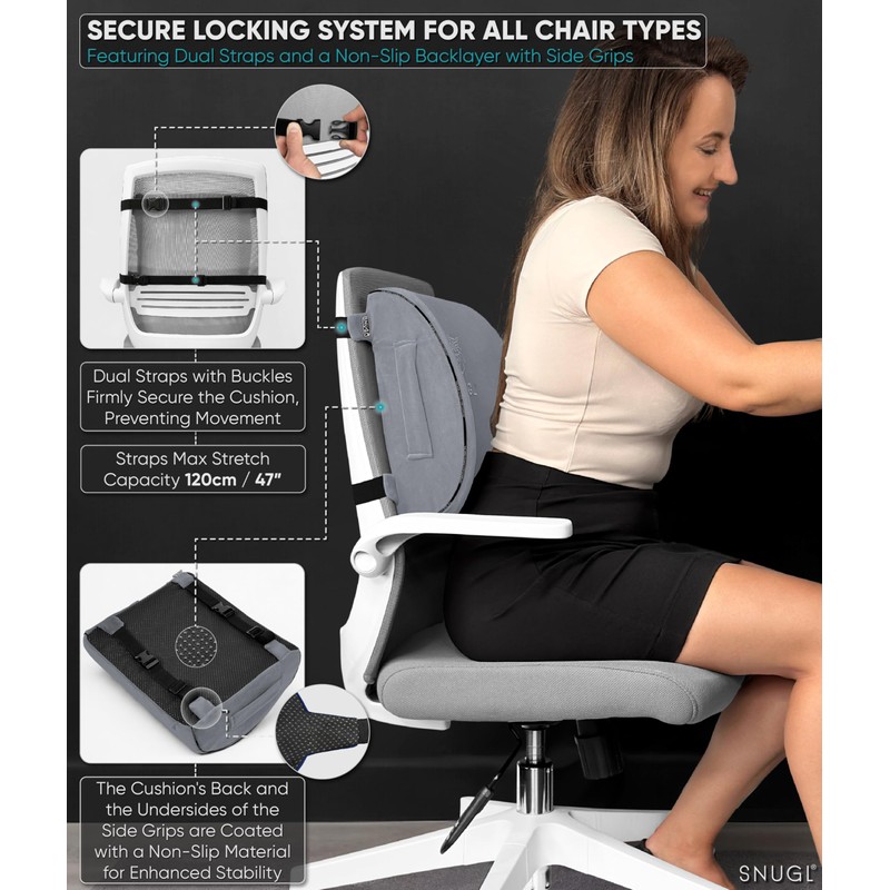 SNUGL Lower Back Support Cushion Grey