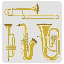 FINGERINSPIRE Wind Instruments Painting Stencil 30 x 30 cm Reusable Saxophone Trumpet Tuba Trombone Drawing Stencil Jazz Instruments Music Stencil for Painting on Wall Wood Furniture and Paper