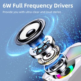 NJSJ Computer Speakers for Desktop, USB-Powered Stereo 2.0 PC Speakers, Portable Small Speaker for Laptop Monitor with 3.5mm Aux Input, Colorful LED Lights - White