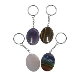 4 Pcs Healing Crystal Keychain for Anxiety Worry Stone Keychain Bulk Gifts Amethyst Rose Quartz Tiger’s Eye Chakra Natural Crystals Pocket Keychains with 4 Kraft Cards (Amethyst/brown/Chakra/pink)