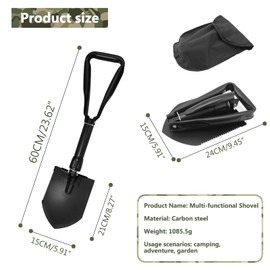 Folding Camping Shovel 2 Pack – Heavy Duty Carbon Steel Survival Shovels, 3-in-1 Tactical Military Shovel with Pick & Hoe, Portable Collapsible Shovel for Camping, Car, Hiking, Off-Road, Black