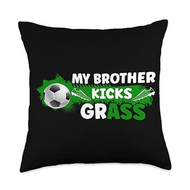 Funny Soccer Bro Soccer Player's Brother Kicks Grass Brother Of A Soccer Player Throw Pillow, 18x18, Multicolor