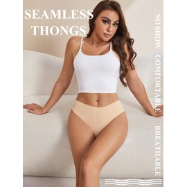 Bolivelan Womens Mid-Rise Seamless Thongs Comfy Underwear G-Strings Panties (3 Colors, US 5)