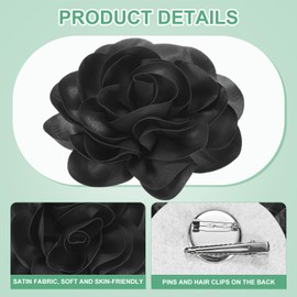 M METERXITY 2-Pack Extra Large Rose Flower Brooches, 7.87 Inch Lapel Pins Dainty Satin Fabric Big Camellia Oversized Brooch Pin for Women Wedding/Dance/Clothes/Accessories/Party [20cm,Black]