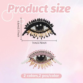 BEUNITONE 4 Pcs Eye Beaded Patches for Clothes Repair - Black Pink Evil Eye Sequined Patch - Sew on Rhinestone Applique for DIY Bling Crystal Embroidered Bags
