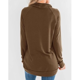 Fallorchid Womens Cowl Neck Tunic Tops Long Sleeve Pullovers Casual Drawstring Sweatshirts (Brown,Small,Female,Adult,US,Alpha,Small,Regular,Regular)
