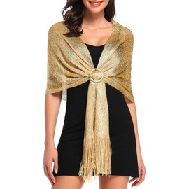 vimate Gold Evening Shawls and Wraps, Shimmmer Metallic Wedding Bridesmaid Shawl Wraps for Evening Party Dresses(Dark Gold)