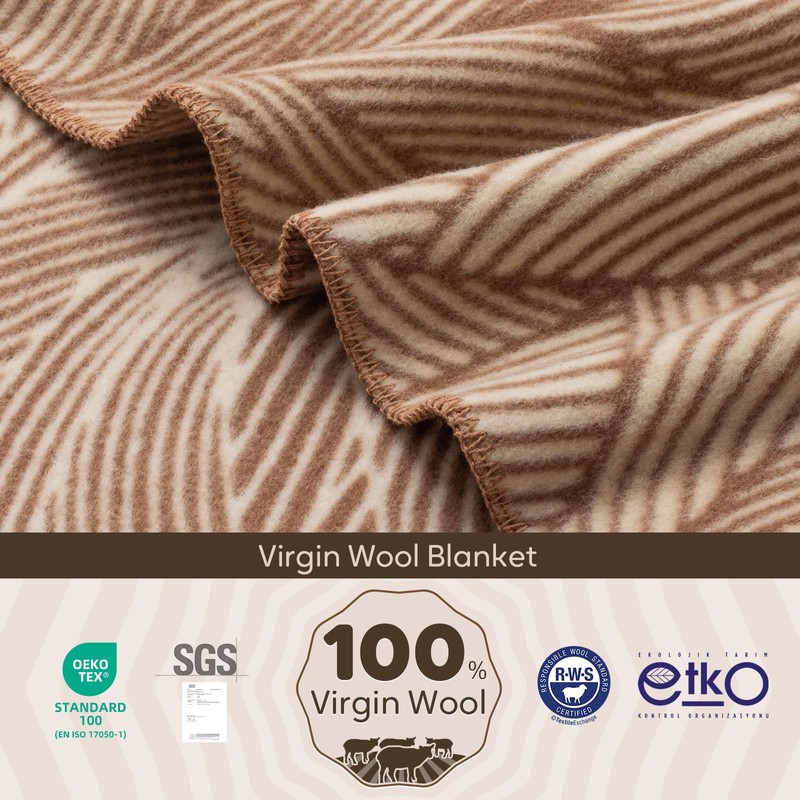 Molithe 100% Wool Blanket, 62" x 86", Warm, Thick, Washable,