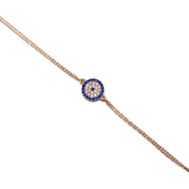 MYSTIC JEWELS by Dalia – Turkish Eye Motif Zircon Bracelet – Double Chain 16 – 18 cm Adjustable (Rose Gold Plated)