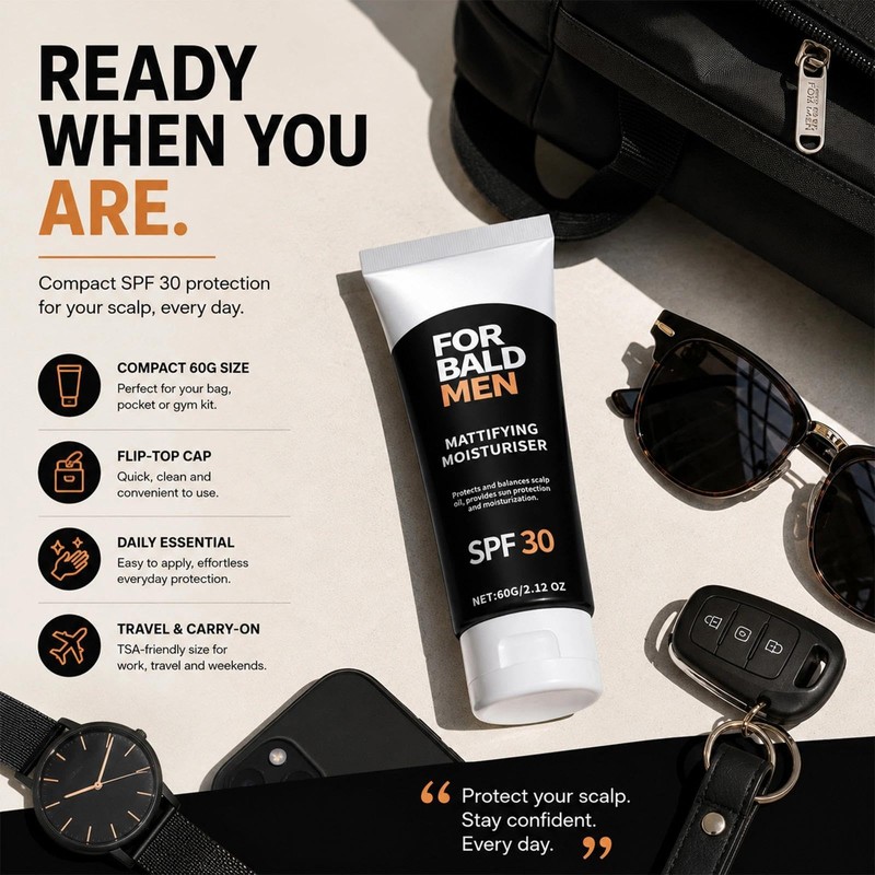 Scalp Sunscreen SPF 30, Mattifying Gel for Bald Men, Fragrance