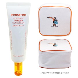 Innisfree Vitamin C Blemish Tone-Up Sun Cream 50mL+Play Green Cosmetic Pouch (Yellow) / 이니스프리 비타민C 잡티 톤업 선크림 50mL+플레이그린 화장품 파우치 (옐로우)