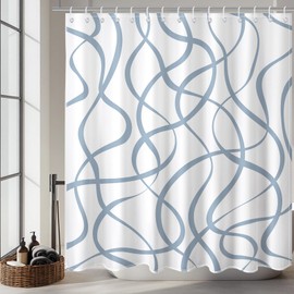 Mocsicka Blue Striped Shower Curtain for Bathroom, Modern Minimalism Abstract Art Shower Curtain for Modern Bathroom Decor Hotel Style Fabric Waterproof Bath Accessories with 12 Hooks, 72x72 Inch