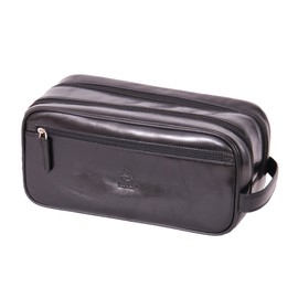 Mens Real Leather Wash Bag Shaving Kit Toiletries Travel Overnight Case Harry Black