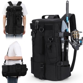 Aceshop Fishing Tackle Backpack Storage Bag, 20L Large Capacity Fishing Backpack Sturdy Sling Fish backpack Military Tactical bag Multi-Purpose Camouflage Fish Bag for Hiking Hunting Camping (Black)