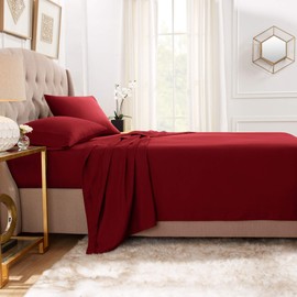 Empyrean Bedding Premium Flat Sheets – 2-Pack “110 GSM” Top Bed Sheets Double Brushed Microfiber Thick and Comfortable Flat Sheets Set, Luxurious & Soft Hotel, King, Burgundy Red