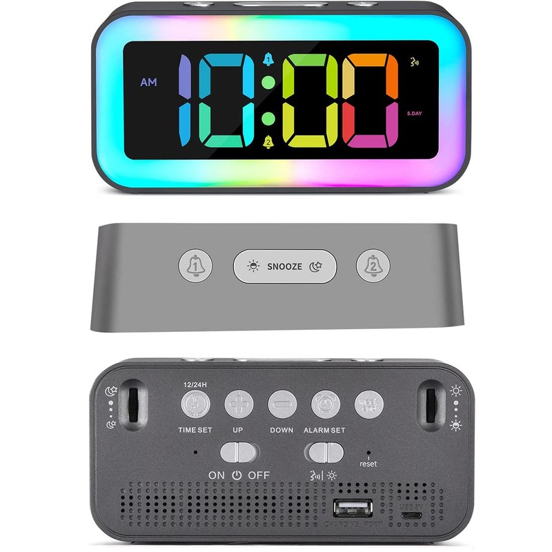 RGB Alarm Clock, Rainbow Digital Clock, Loud Volume, Brightness Stepless